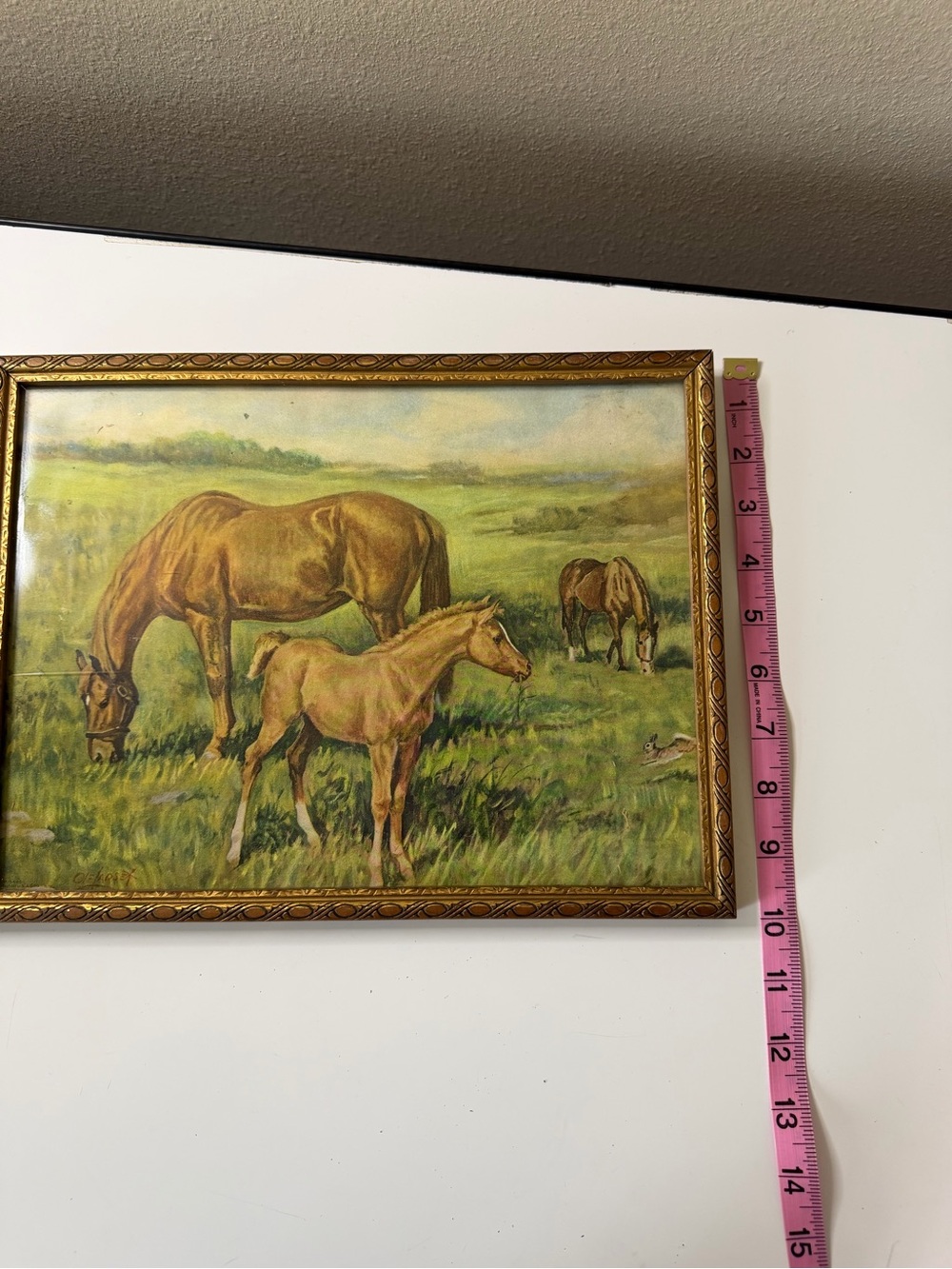 Vintage Ole Larsen "Spring Horses" Framed Art Print, Mid Century Litho - Picture 7 of 7